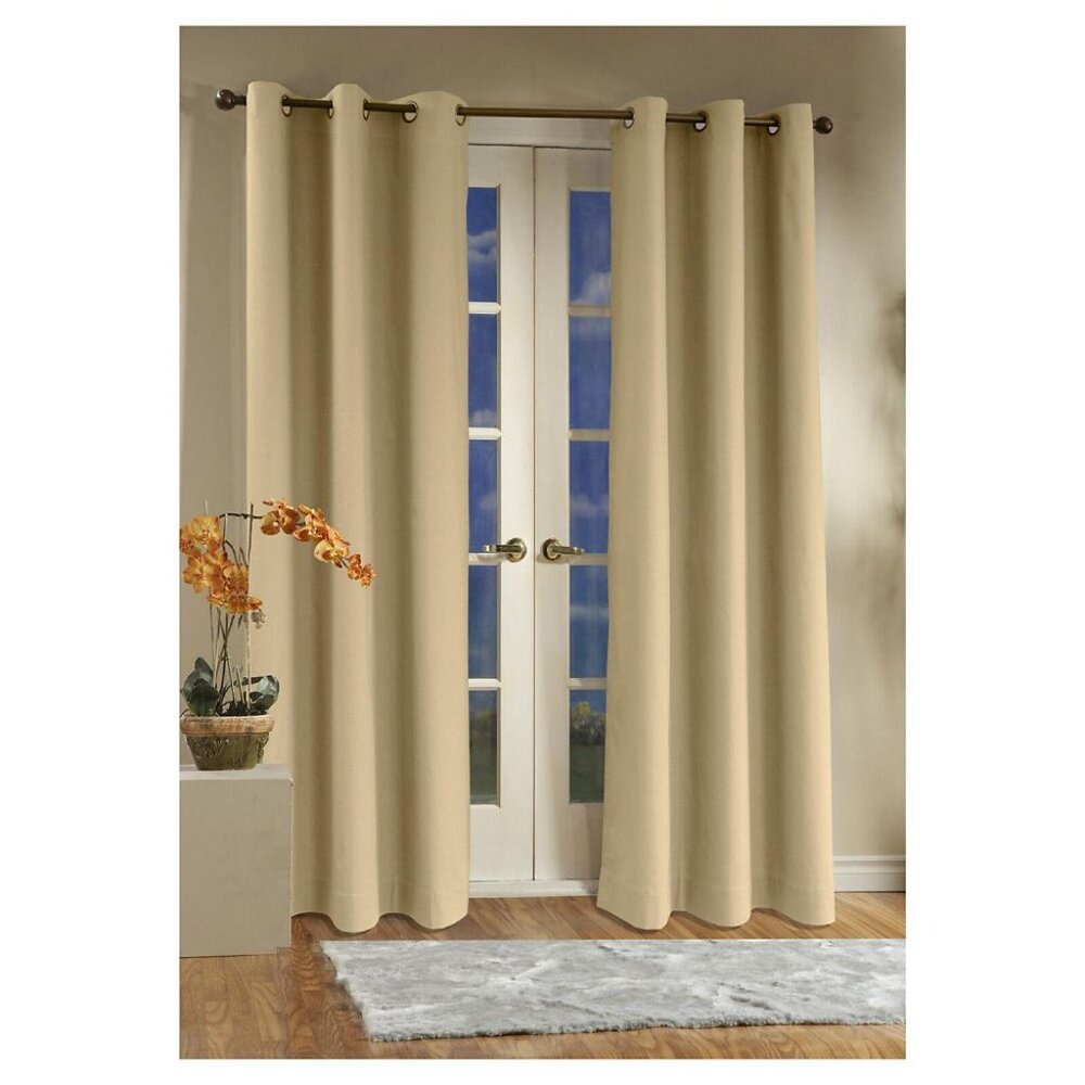 NWT Thermalogic Set of 2 Insulated Grommets Cotton Curtain Panels Khaki 40 x 54